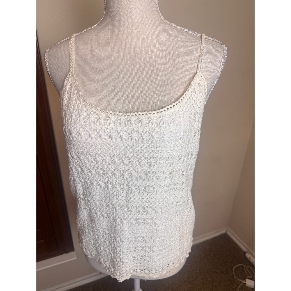 Arizona Jean Co White Crochet Boho Cami Top Large Cottagecore 100% cotton Lined